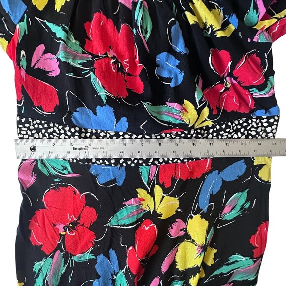 Rixo Black Colorful Floral Off-Shoulder Maxi Dress Ruffle Puff Sleeve Size 6 NWT - Picture 13 of 14